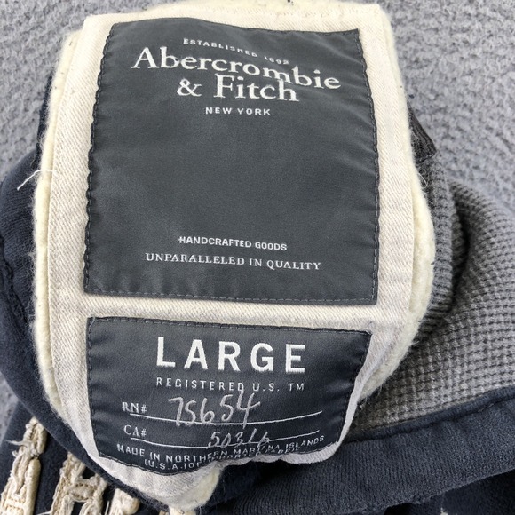 VTG Abercrombie & Fitch Hoodie Mens L Gray Y2K Puff Embroidered Heavy Distressed - Picture 12 of 16